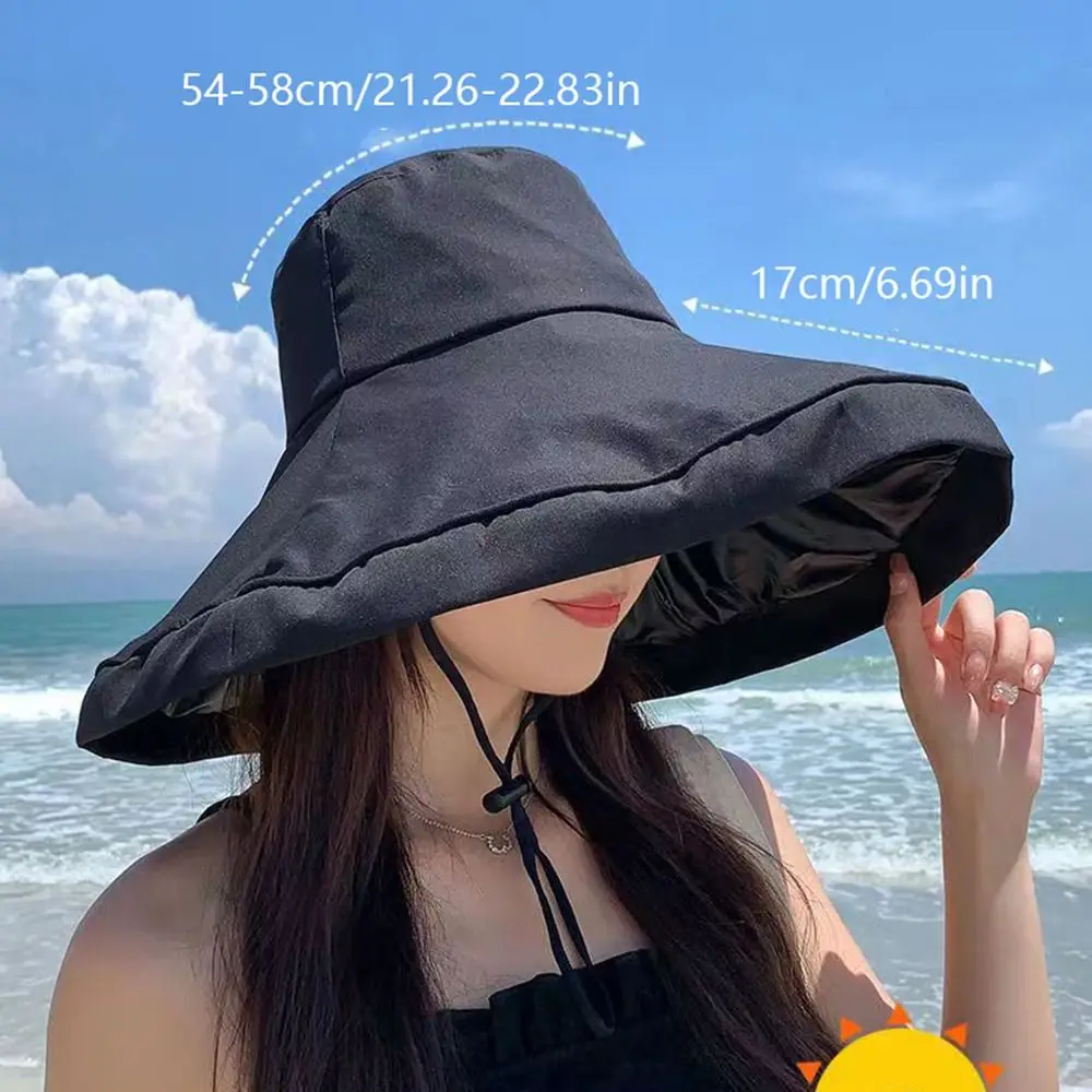 Sunshade Hat Casual Outdoor Solid Color Large Brim UV Protection Summer Sun Hat Fisherman Hat Bucket Hat Women Cap