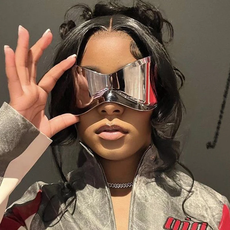 

Motorcycle Fashion Oversized Y2K Punk Rimless Sunglasses Women Brand Hip Hop Sport One Piece Sun Glasses Driving Goggles Unisex