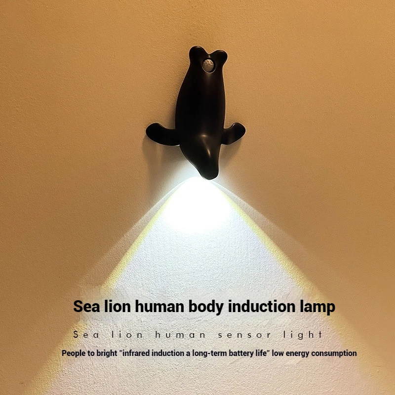 

Body Sensor Light LED Spotlight Bedroom Corridor Entrance Living Room Wall Lamp Wardrobe Charging Sea Lion Decorative Night Lamp