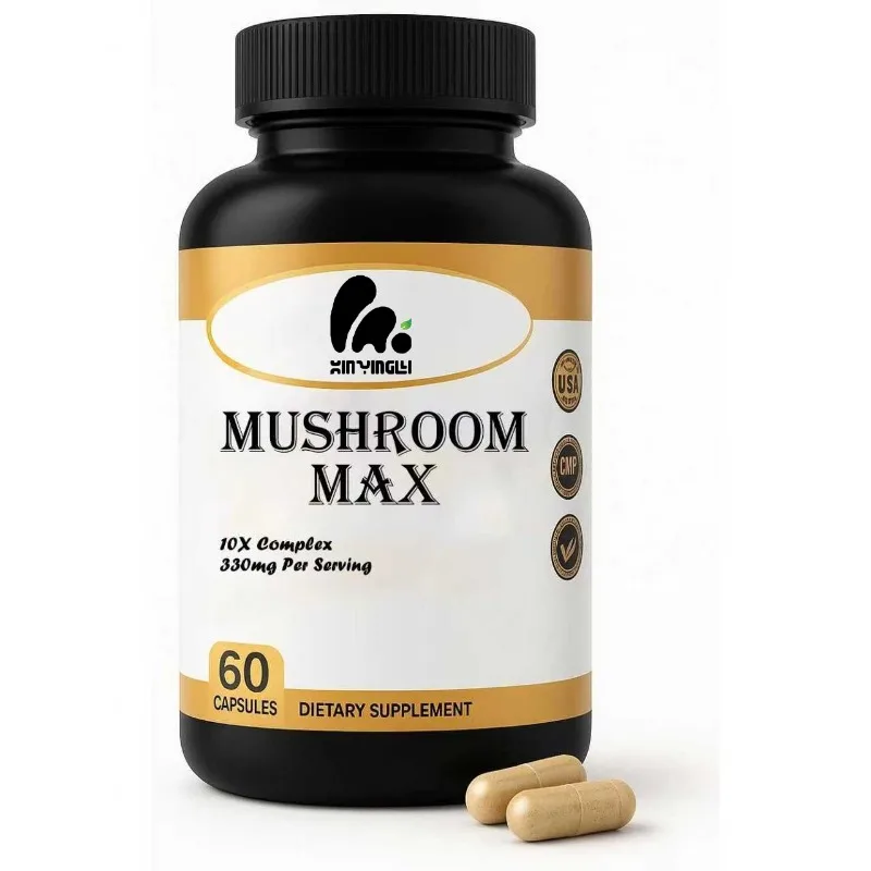 

Mushroom compound supplement capsule 10 in 1, containing lion mane, cordyceps, turkey tail, Ganoderma lucidum, etc