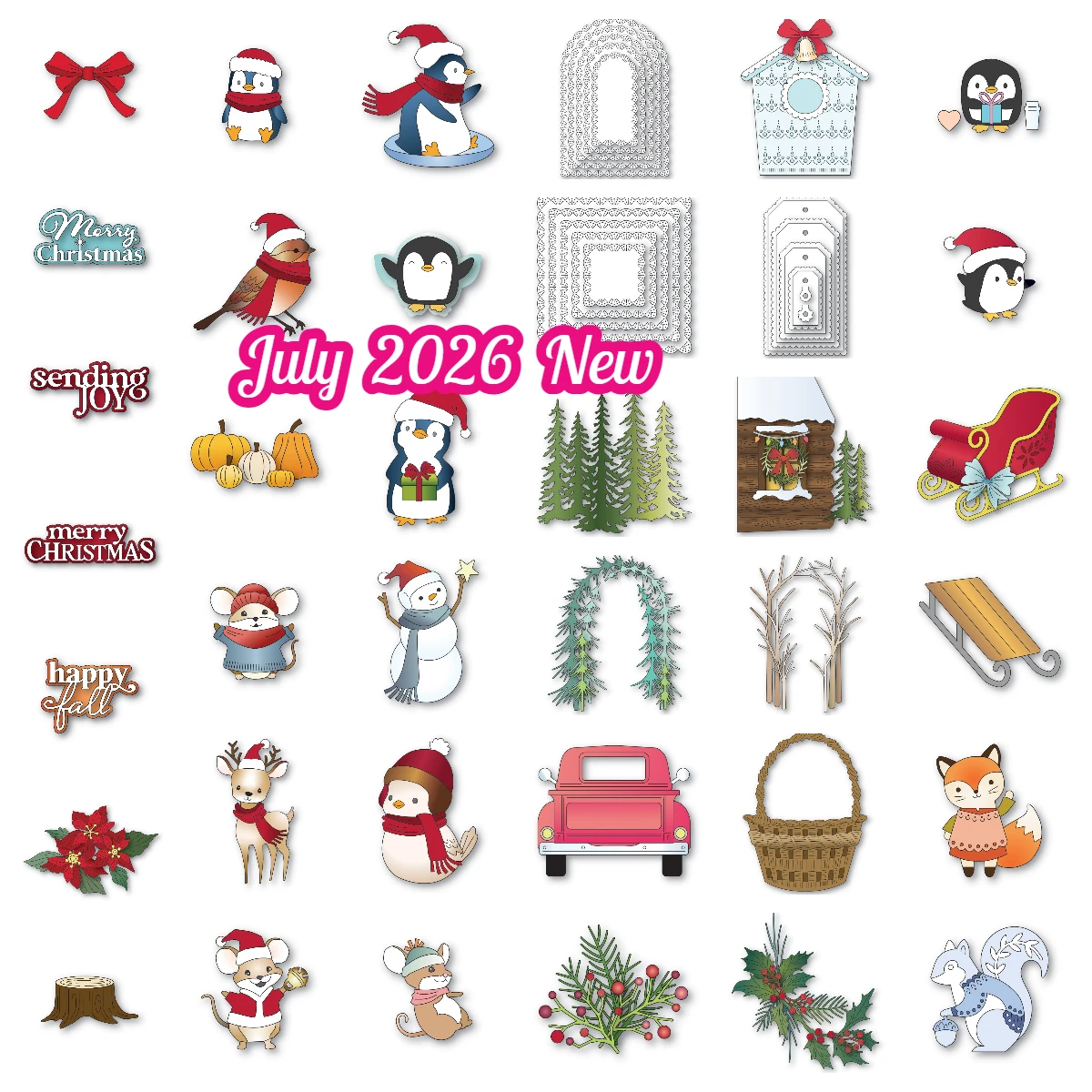 July 2026 Snowman Fresh Poinsettia Bundle Santa Penguin Pumpkin Patch Christmas Metal Cutting Dies for DIY Handmade Scrapbooking