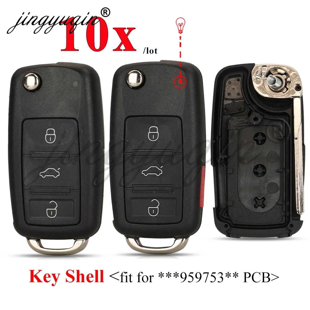 Jingyuqin 10pcs 3/4 Buttons Panic Car Key Shell For VW VOLKSWAGEN Touareg Phaeton 2002-2009 Skoda Flip Auto Remote Keyless Case