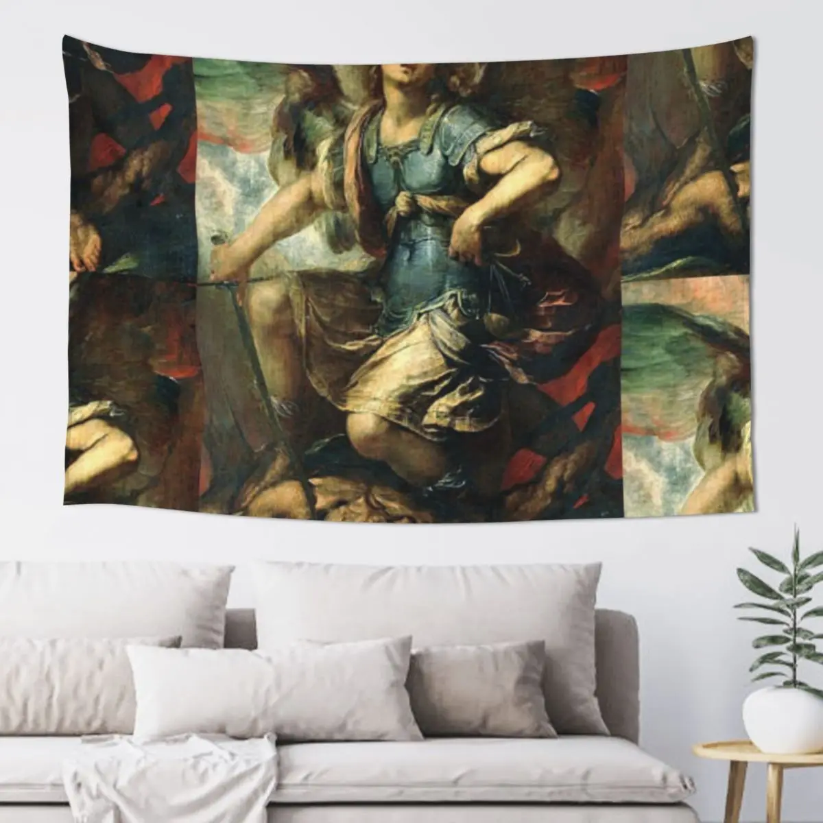 

Michael The Archangel Defeats Satan Revelation 12-7-9 Tapestry Bedroom Decoration Mushroom Tapestry