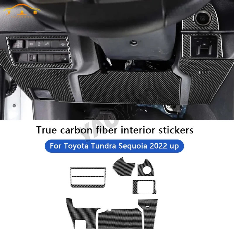 

LHD Carbon Fiber Car Ignition Button Frame Panel Engine Start Headlight Switch Frame Sticker For Toyota Tundra/Sequoia 2022-2024