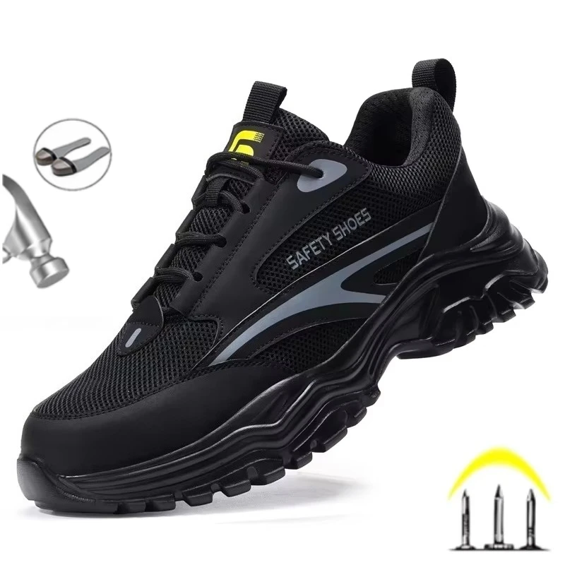

Lightweight Men Labor Shoes Indestructible Steel Toe Safety Working Footwear Anti Puncture Industry Construction Boots Sneakers