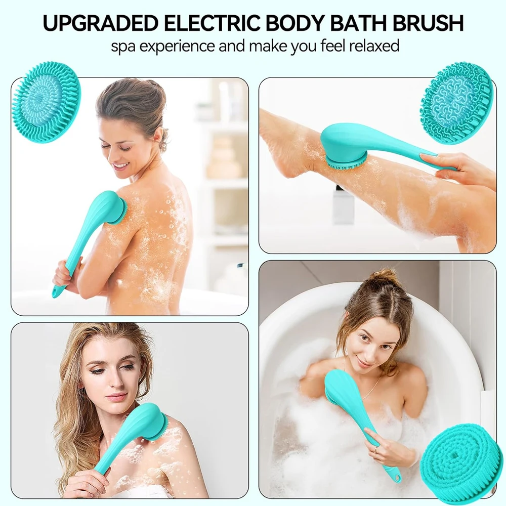 Electric Body Brush Rechargeable Scrubber Shower Brush with Handle Spin Skin Cleaning Brush for Men Women Massage Exfoliating