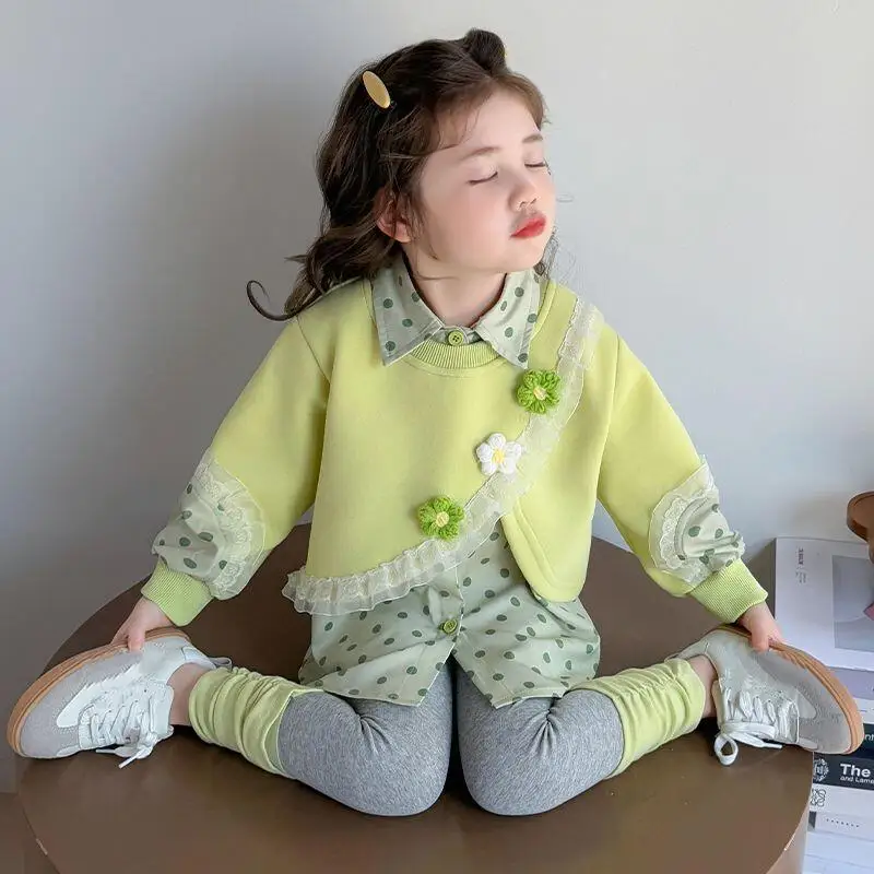 فتاة الخريف بلايز السراويل قطعتين مجموعة الربيع البلوز طماق الطفل طالب الملابس Kawaii موضة نمط جديد ملابس منزلية غير رسمية #5