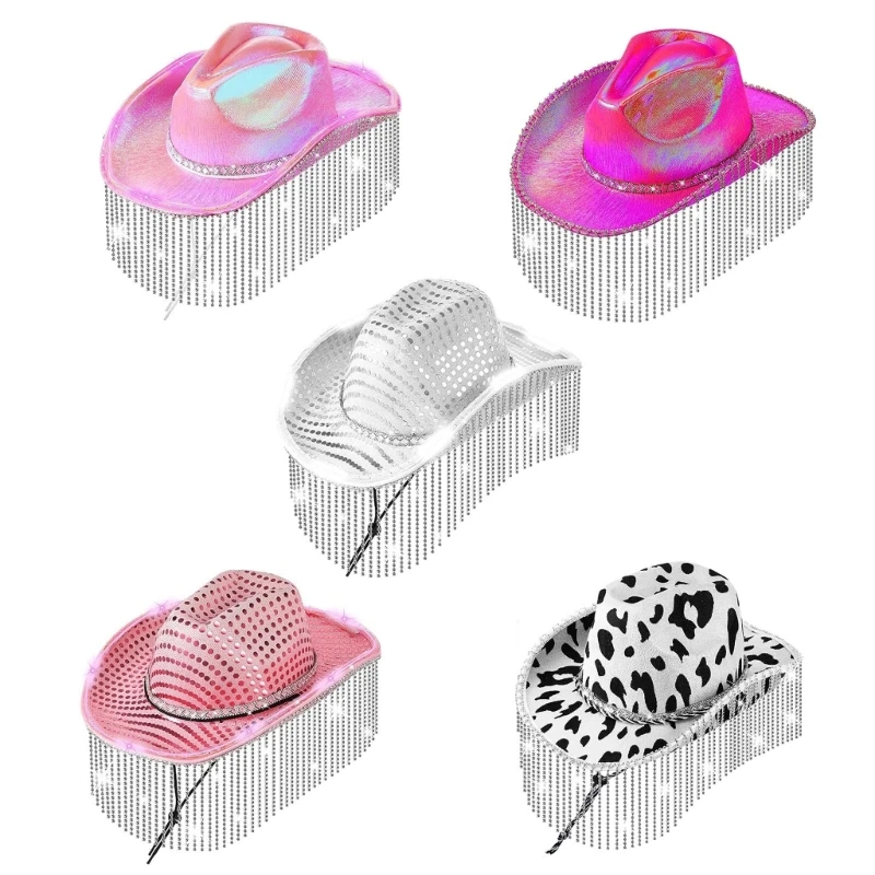 

Sequins Glowing Cowboy Hat with Lights for Music Festival Livehouse