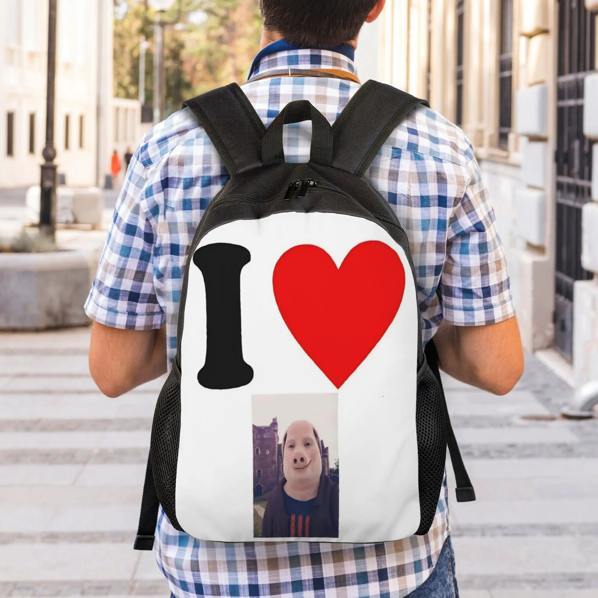 I Love John Pork Backpack Lightweight High School Hiking Travel Humor Pig Lover Daypack for Men Women Laptop Shoulder Bag