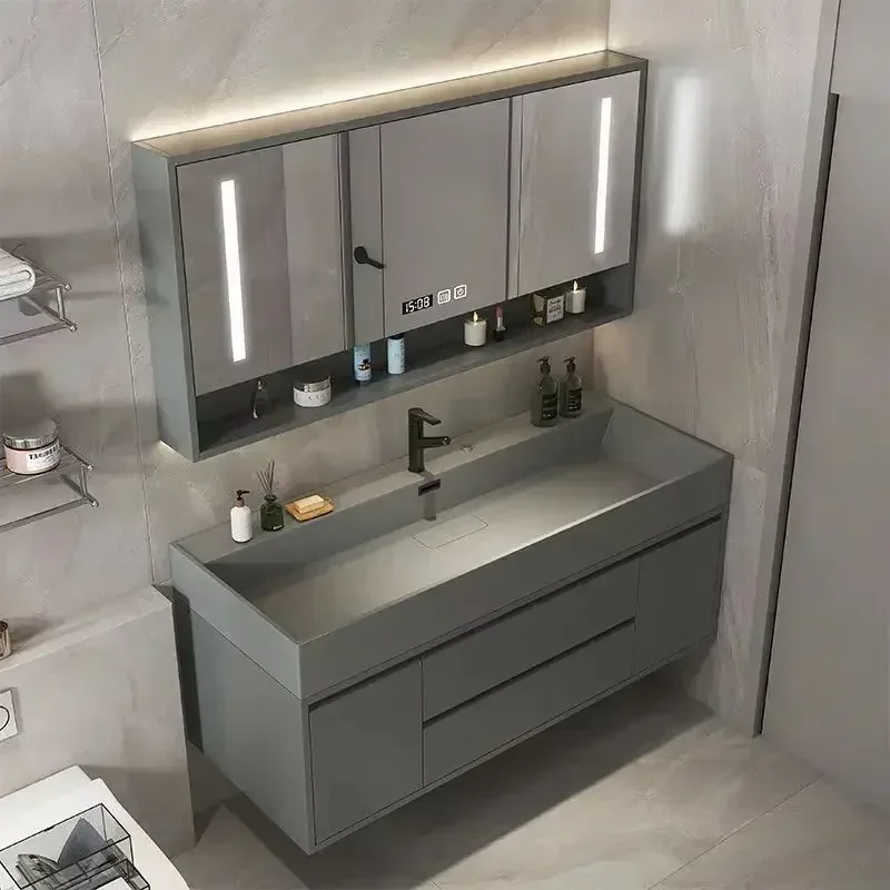 

Bathroom Vanity Cabinet with Sink Light Luxury Nordic Bathroom Cabinet Floor Wall Slate Integrated Washbasin Bathroom Furniture
