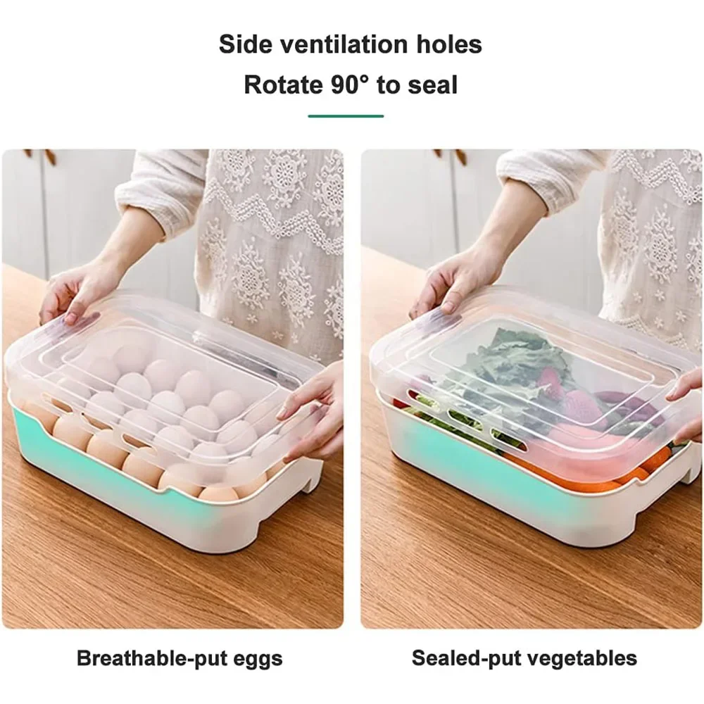 Egg Holder for Refrigerator Plastic Stackable Egg Tray with Lid Egg Storage Container Box Eggs Organizer Bin for Fridge 24 Eggs