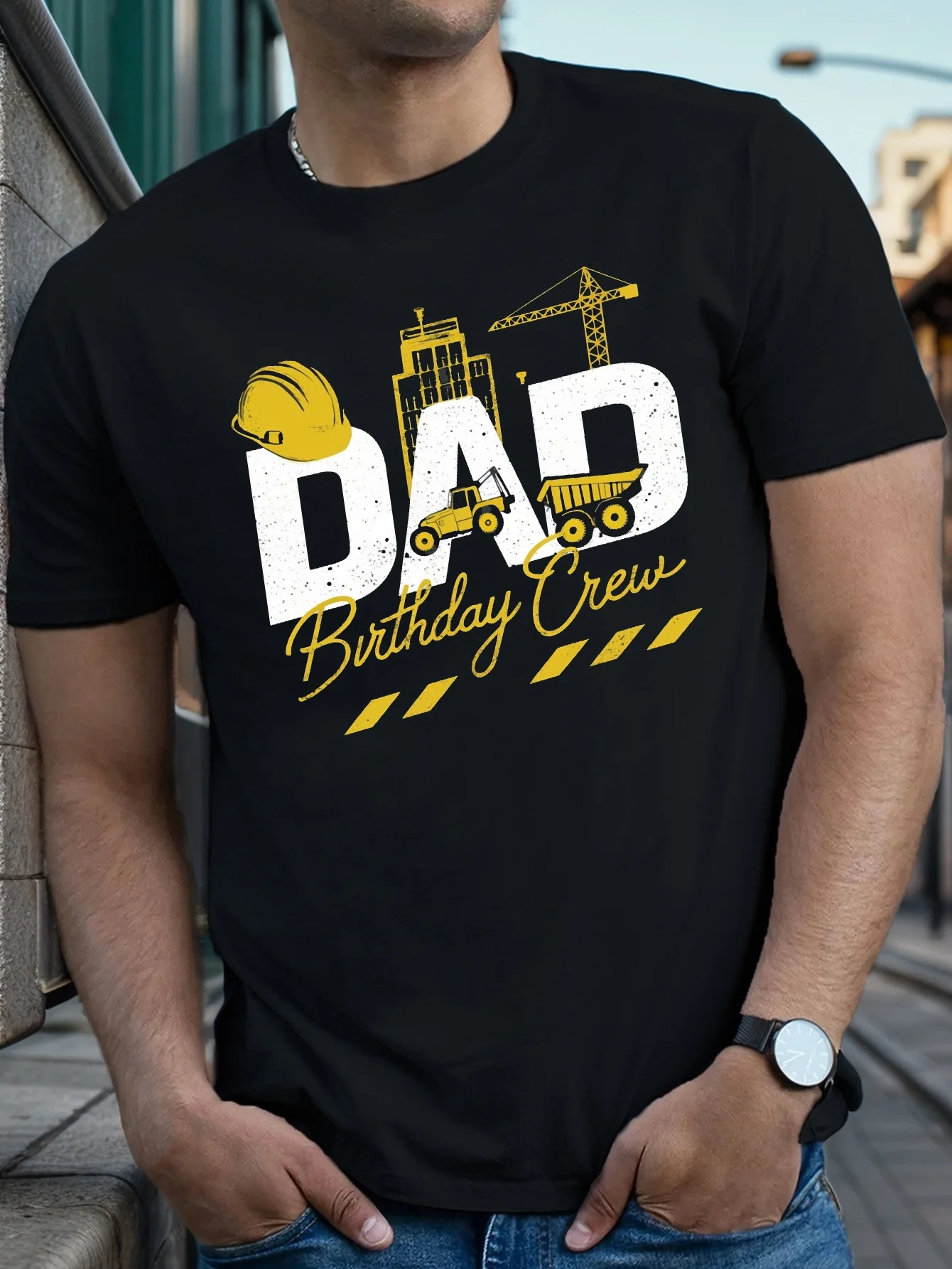 T-shirt imprimé avec illustration de la équipe d'anniversaire de Construction DAD, t-shirts pour hommes, t-shirt décontracté à manches courtes pour l'été