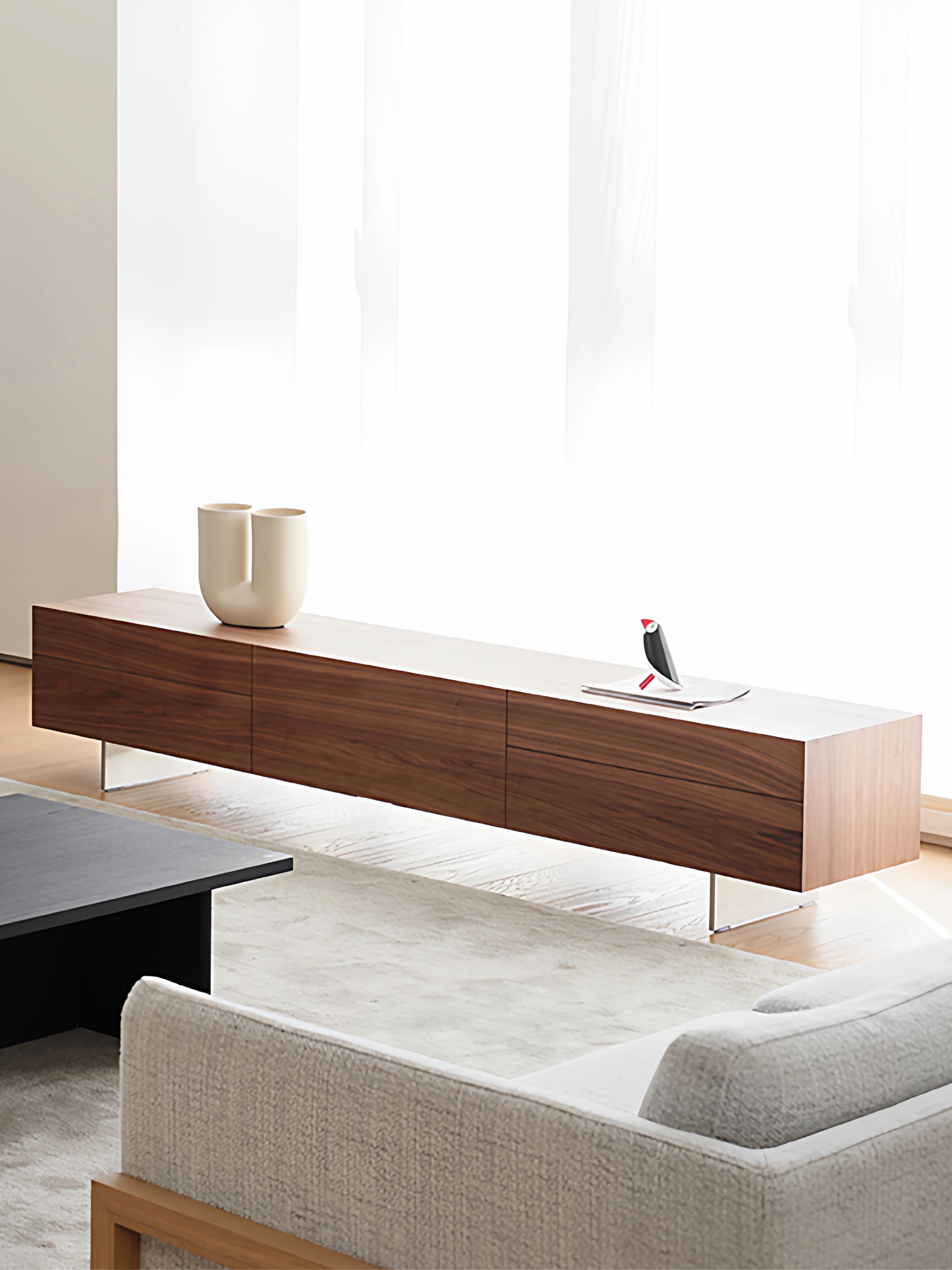 

Solid wood TV cabinet living room home black walnut used used floor storage storage