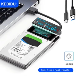 2.5'' HDD SSD Case Transparent HDD Enclosure with Display Screen SATA to USB 3.0 Hard Drive Case External Tool-Free Support 6TB