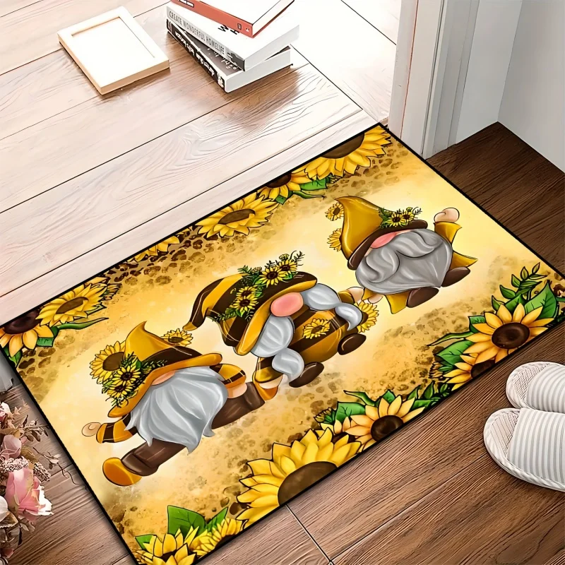 Newest Floor Mat Sunflower Bee Gnome Cartoon Doormat Farm Non Slip Front Door Entry Mat