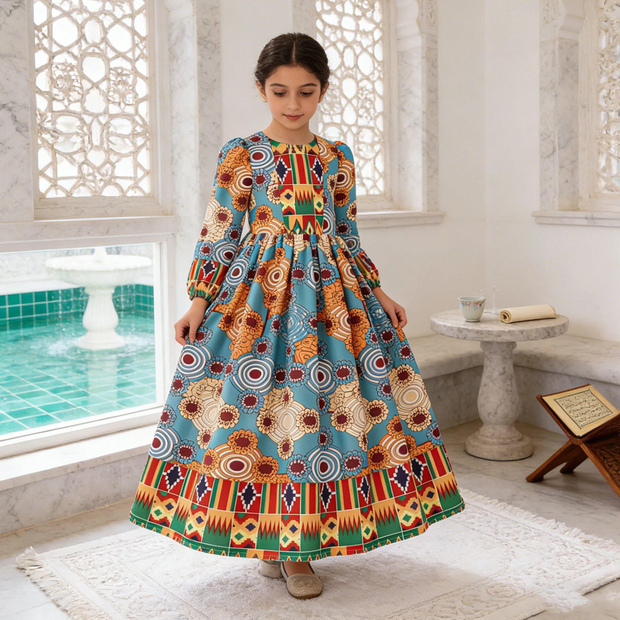 

Элегантное мусульманское платье для девочек на Рамадан, с длинным рукавом, в арабском стиле, для молитв, свадеб, Дубай, с бантом, на день рождения, выпускной, костюм для девочек