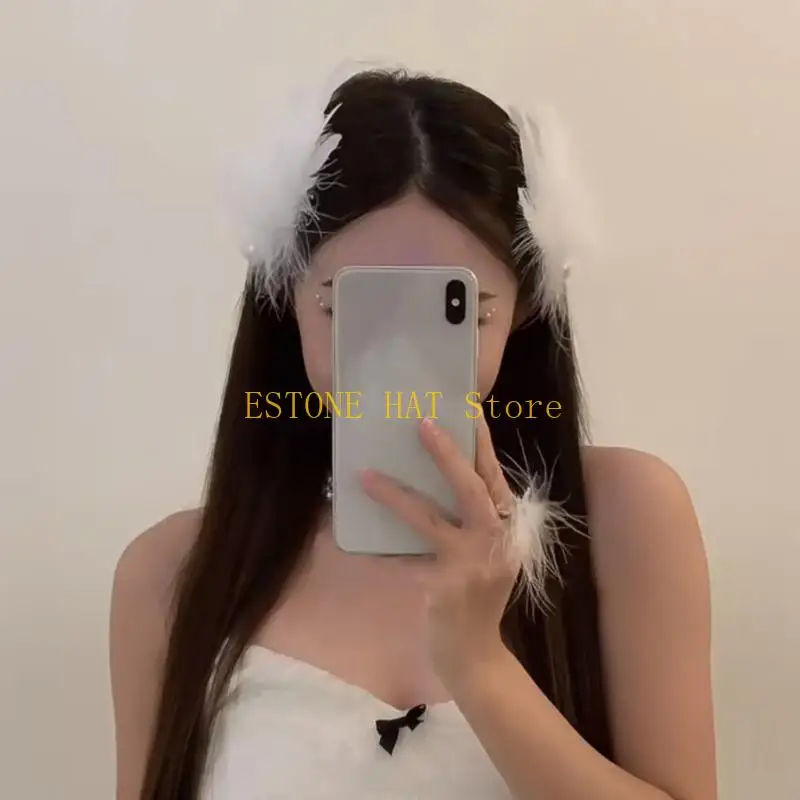 

49MF милые заколки в форме перьев, популярные заколки для волос с белыми перьями для девочек, весна-лето, заколка для волос для