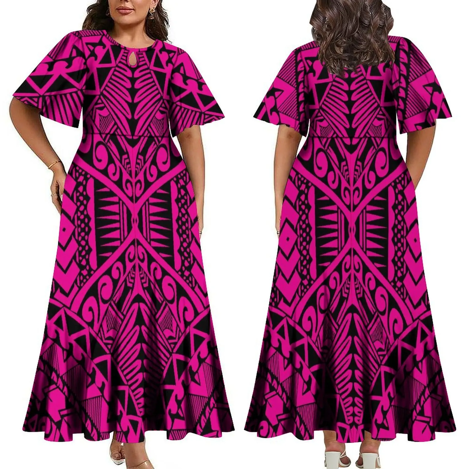 Vestido largo de manga corta para mujer, vestido de noche personalizado de las Islas del Pacífico, vestido de cumpleaños de Samoa Tonga, verano 2025