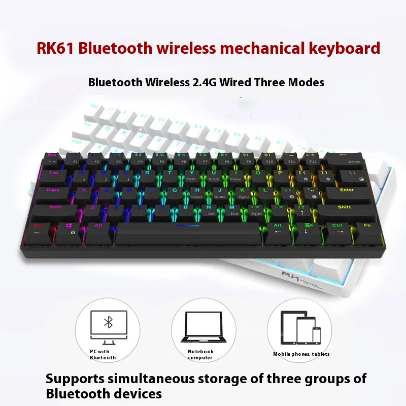 RK61 Wireless Bluetooth the third mock examination Portable RGB Mechanical Keyboard Green Tea Red Axis iPad Tablet Phone Mini Ke