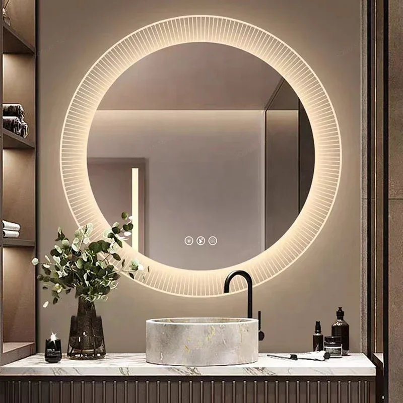 New Arrival Round Smart Touch Switch Screen Illuminated Led Wall Mounted Anti-Fog Bathroom Mirror with light for make-up