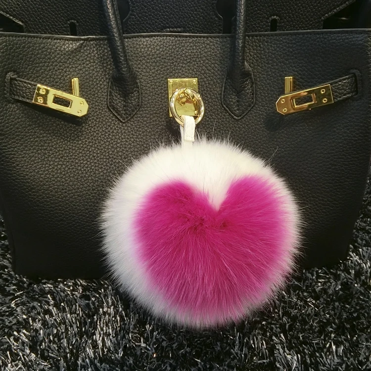 MPPM15cm Luxury Fluffy Real Fox Fur Ball PomPom Genuine Fur Keychain Metal Ring Pendant Bag Charm For Women