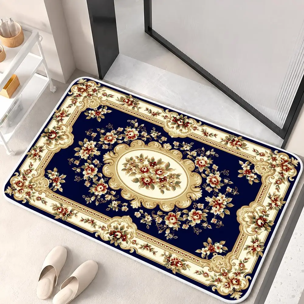 Ornate Persian Floral Medallions Floor Mat Flannel Rug Soft Non Slip Washable Door Mat for Bathroom Bedroom Kitchen Home Decor