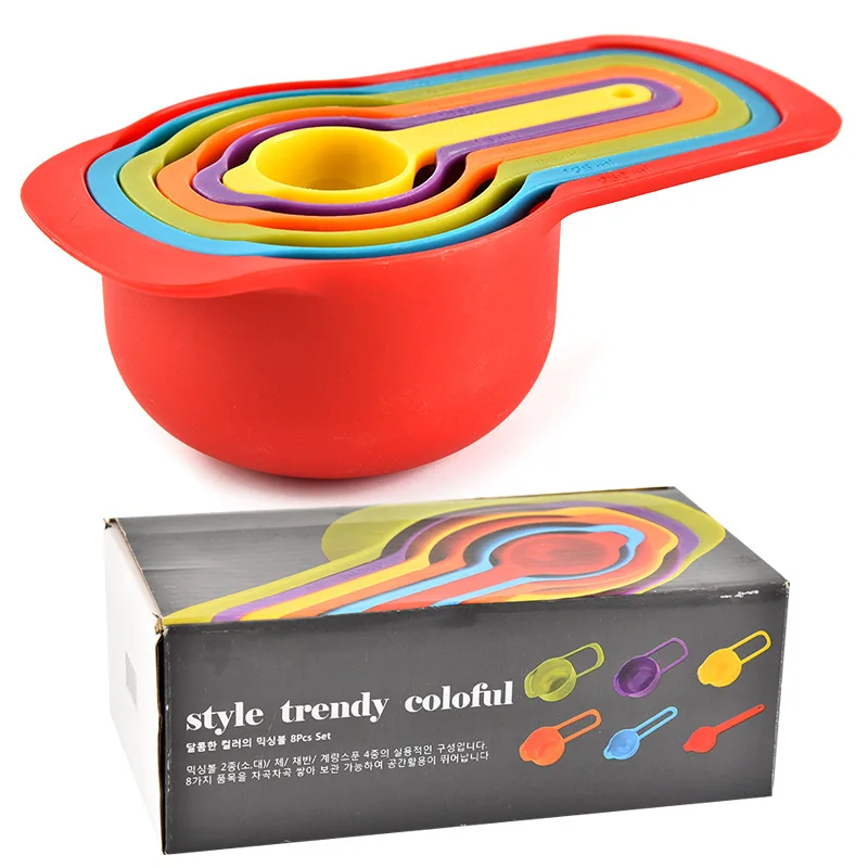 6 pz/set cucchiaio dosatore da cucina colore arcobaleno misurino combinato impilabile materiale PP accessori da cucina strumenti di cottura