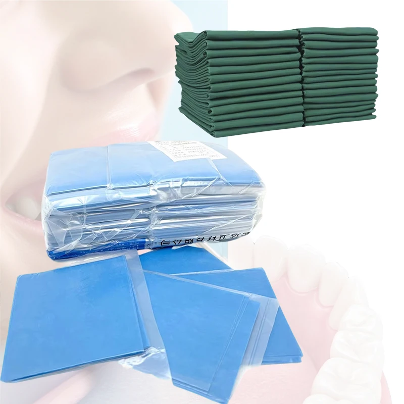 Dental Surgical Towel Dark Green Cotton Sterilizable Hole Drape Square Oral Surgery Dental Cloth