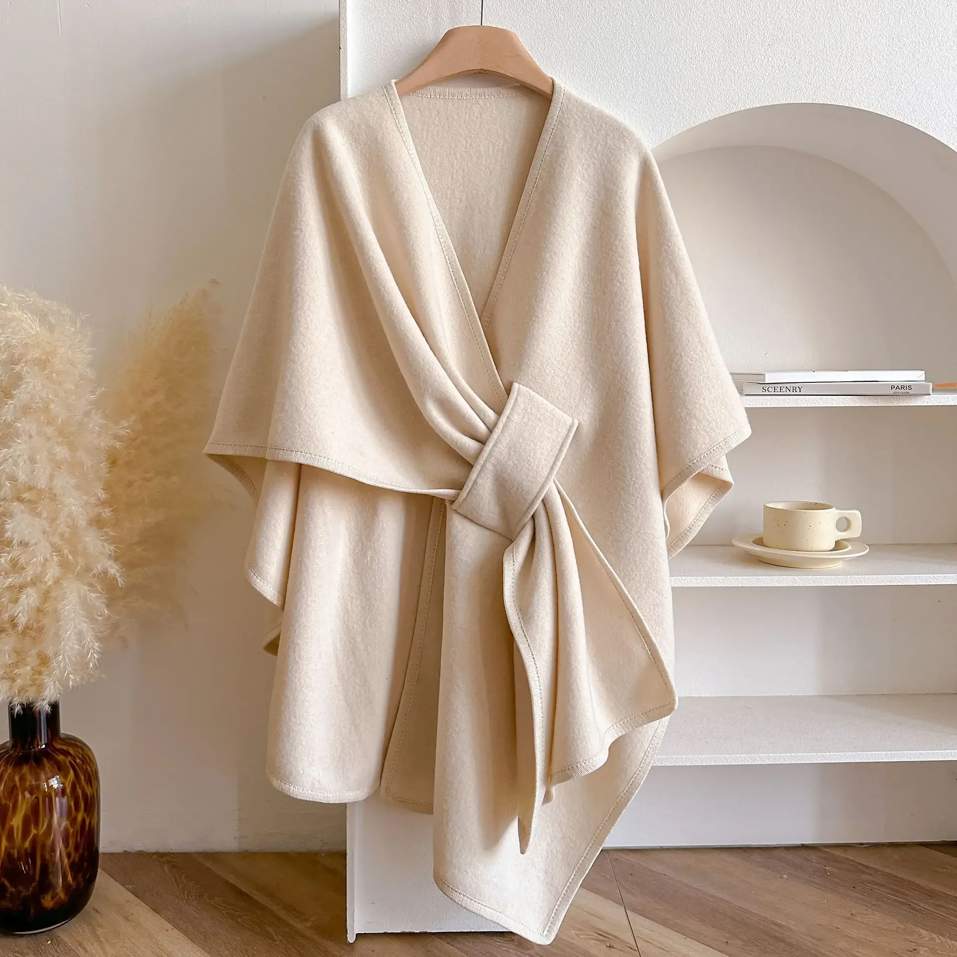 Plus Size Knitted Cape Poncho Shawl Loose Wool Blend Cardigan Women Autumn Winter Fashion Outerwear