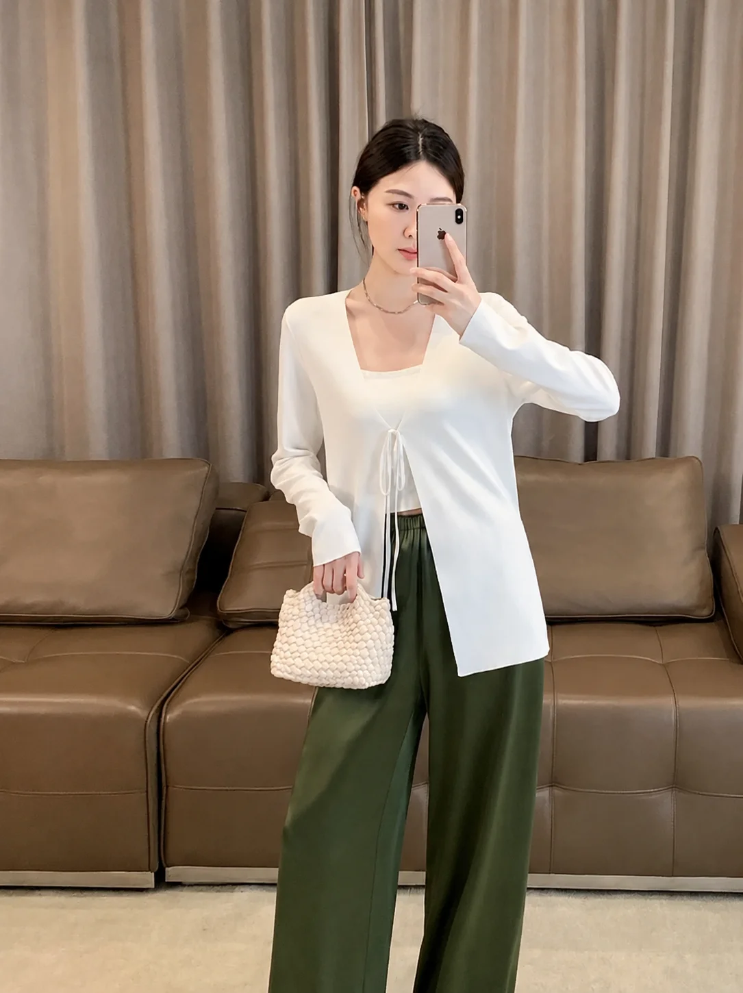 

the Meng Sicily Knitted Open Cardigan Women's Fashionable Semi-Transparent Skin-friendly Simple Luxury Spring Vest Top