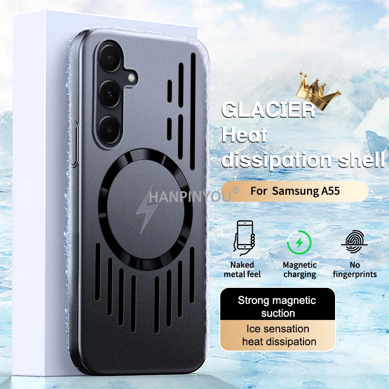Ultra Thin Metallic Paint Heat Dissipation Phone Case For Samsung Galaxy A55 Magnetic Protector Breathable Hard Cover Shell