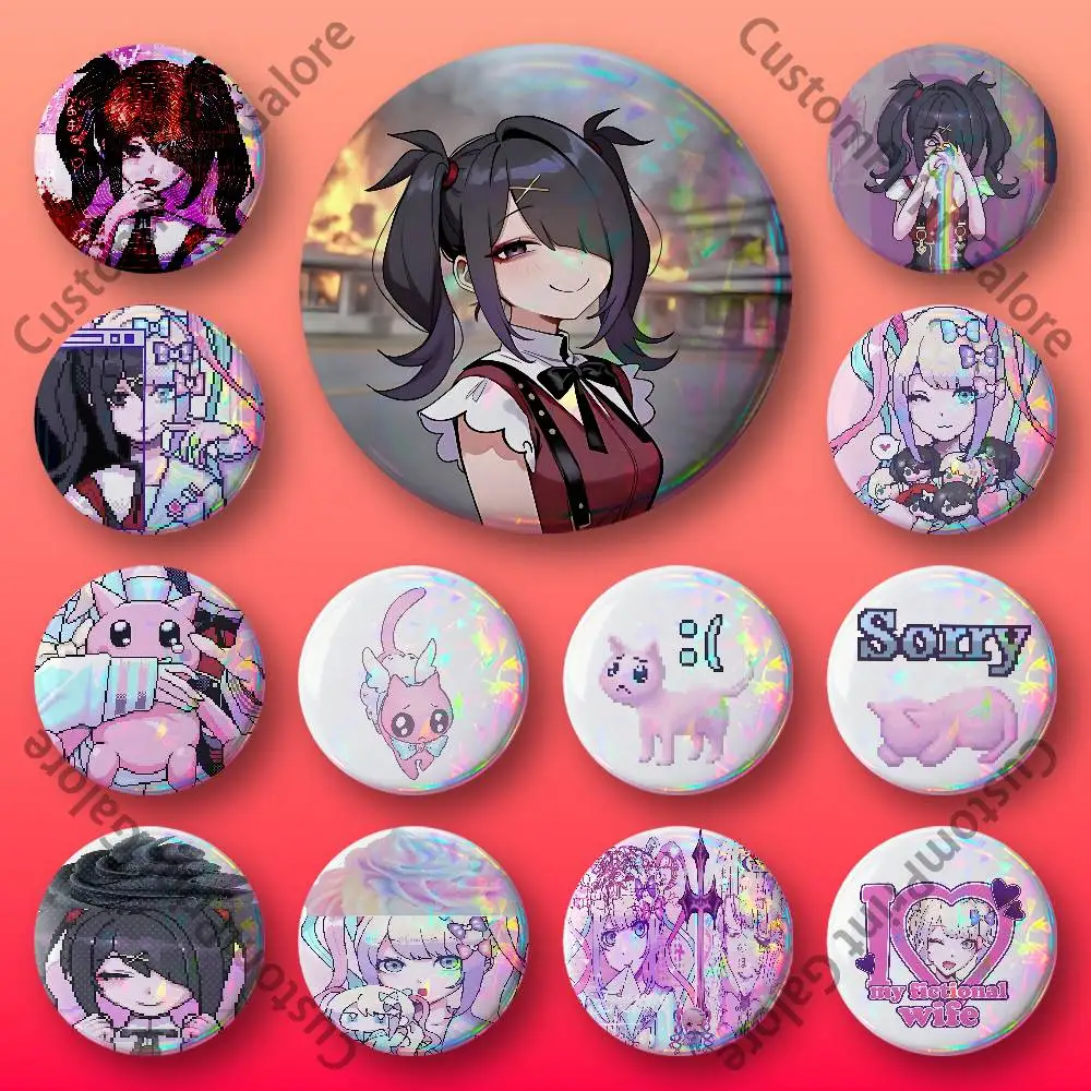 

S-Streamer N-Needy O-Overload Badges 58 44 32 75 25 mm Enamel Pin Tinplate Round Brooch Cosplay Nijigen Otaku Culture