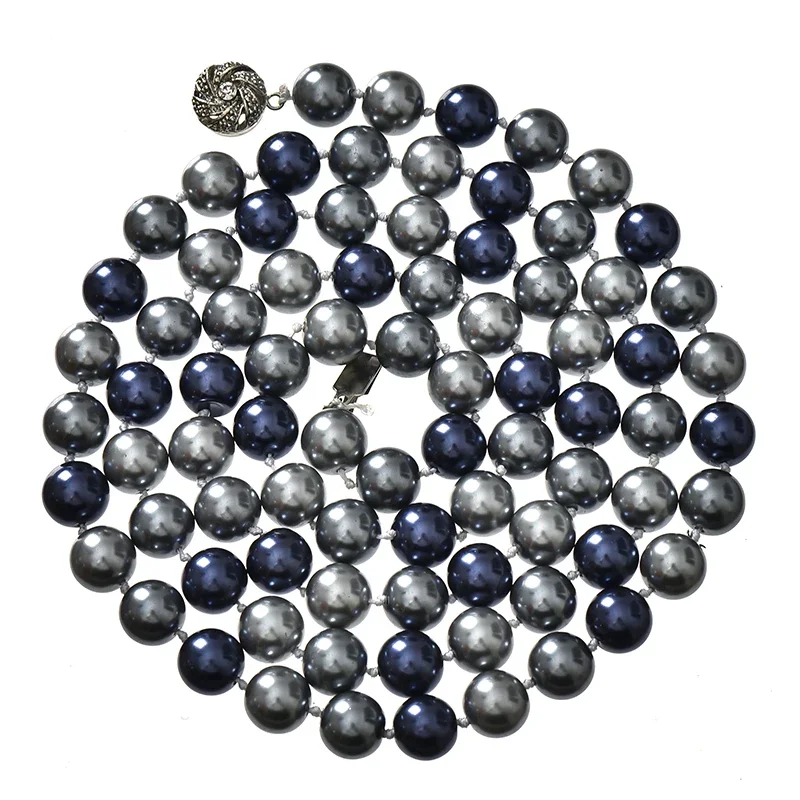New hand knotted 90cm long 10mm Pearl necklace sweater chain Mixed color synthesis shell pearl necklace jewelry necklace