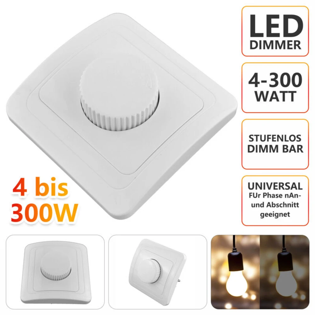 Ściemniacz LED 230 V Regulowany kontroler jasności światła 4 do 300 W do lamp montowanych podtynkowo Możliwość przyciemniania Akcesoria oświetleniowe