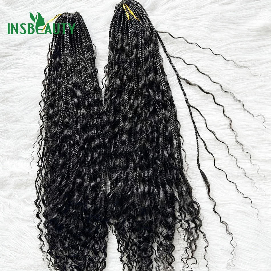 Human Hair Crochet Boho Box Braids With Human Hair Curls Synthetic Braid With Human Hair Curls Braiding Hair Extensions 30Inch