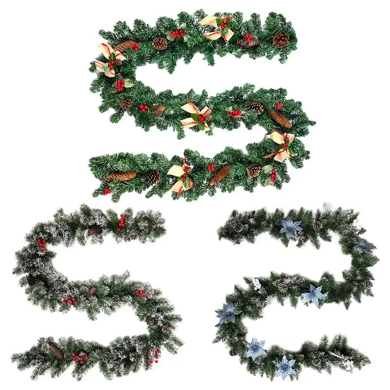 2.7M Christmas Garlands With Pinecones Red Berries Artificial Christmas Garland For Xmas Tree Stairs Door New Year Decoration