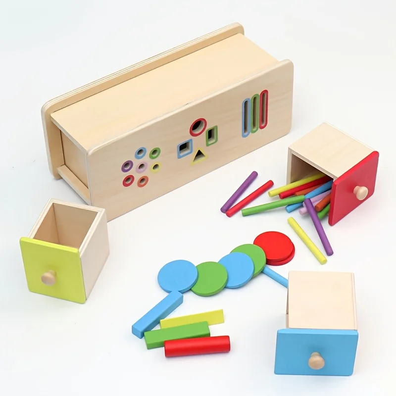 Montessori Wooden Color Shape Sorting Box Toys Color Shape Recognition Box Preschool Early Learning Educational Toys for Kids