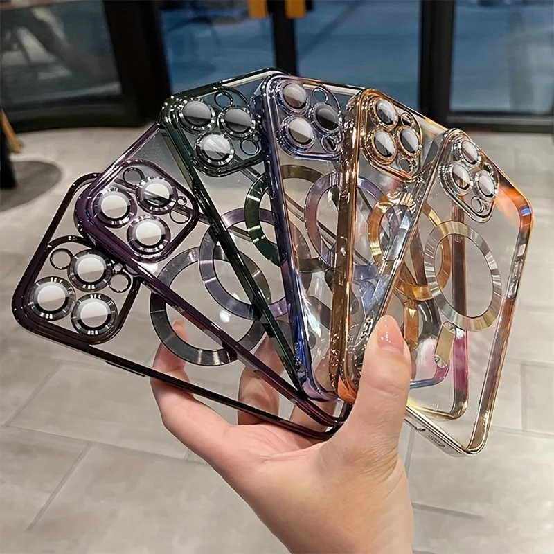 Funda de lujo magnética transparente cromada para iPhone 17 11 12 13 14 15 16 Pro Max, a prueba de golpes, silicona 6