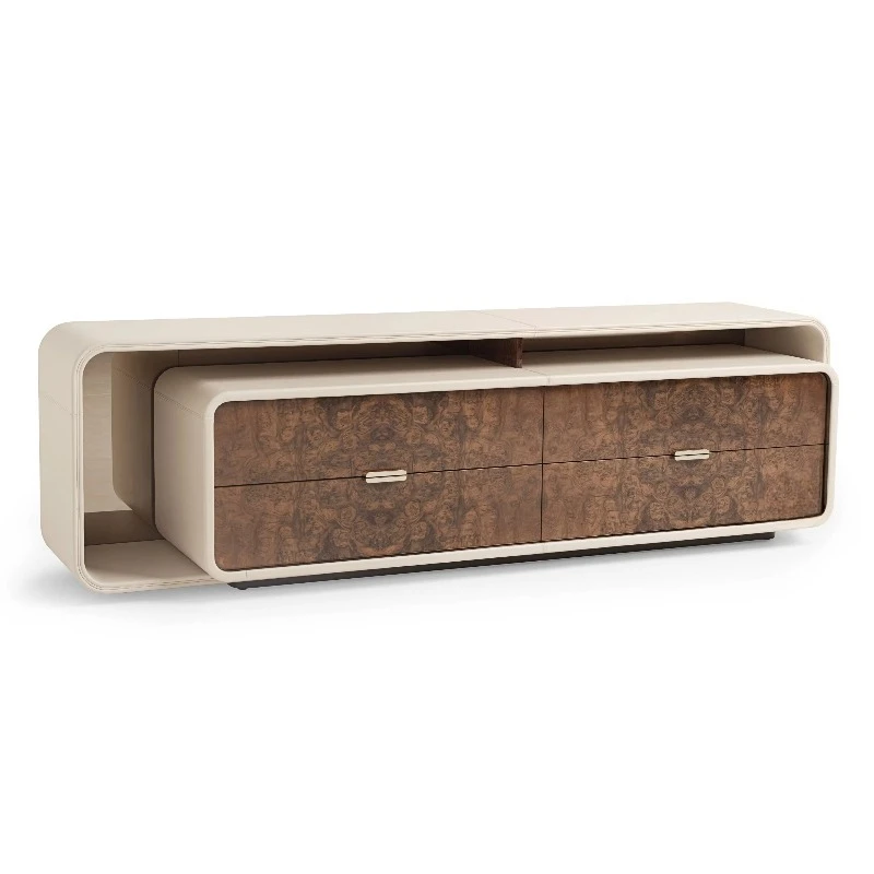Luxury Italian living room leather solid wood TV cabinet with lamp high-end designer villa furniture set