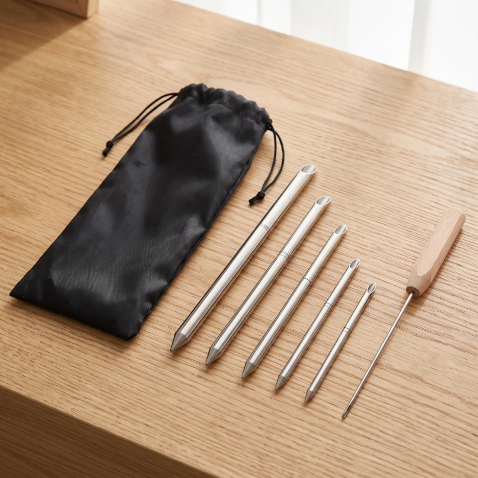Bracelet Weaving Tool with Wooden Handle Long-Lasting Paracord Threading Tool with Pouch Lacing Needle Corrosion-Resistant