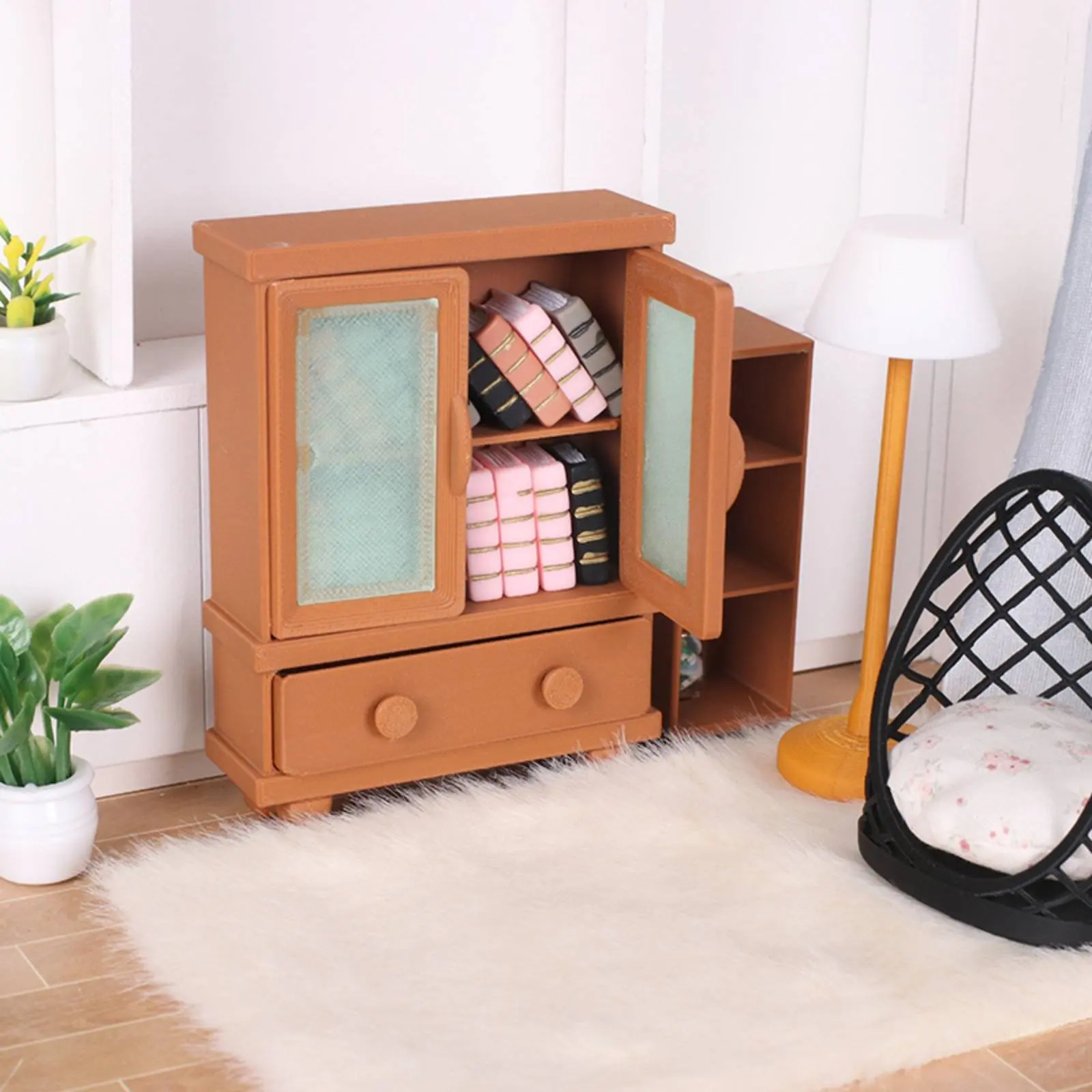

Miniature Storage Cabinet Collectible Item Dollhouse Wardrobe Dollhouse Shelving Unit with Drawers Play House Toy Tiny Shelving