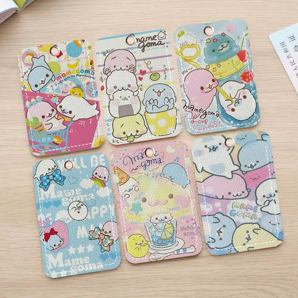 M-Mamegoma 1Pc PU Leather Card Holder Keychain Key Ring Door Lock Access Tags ID Card Case Keychain Card