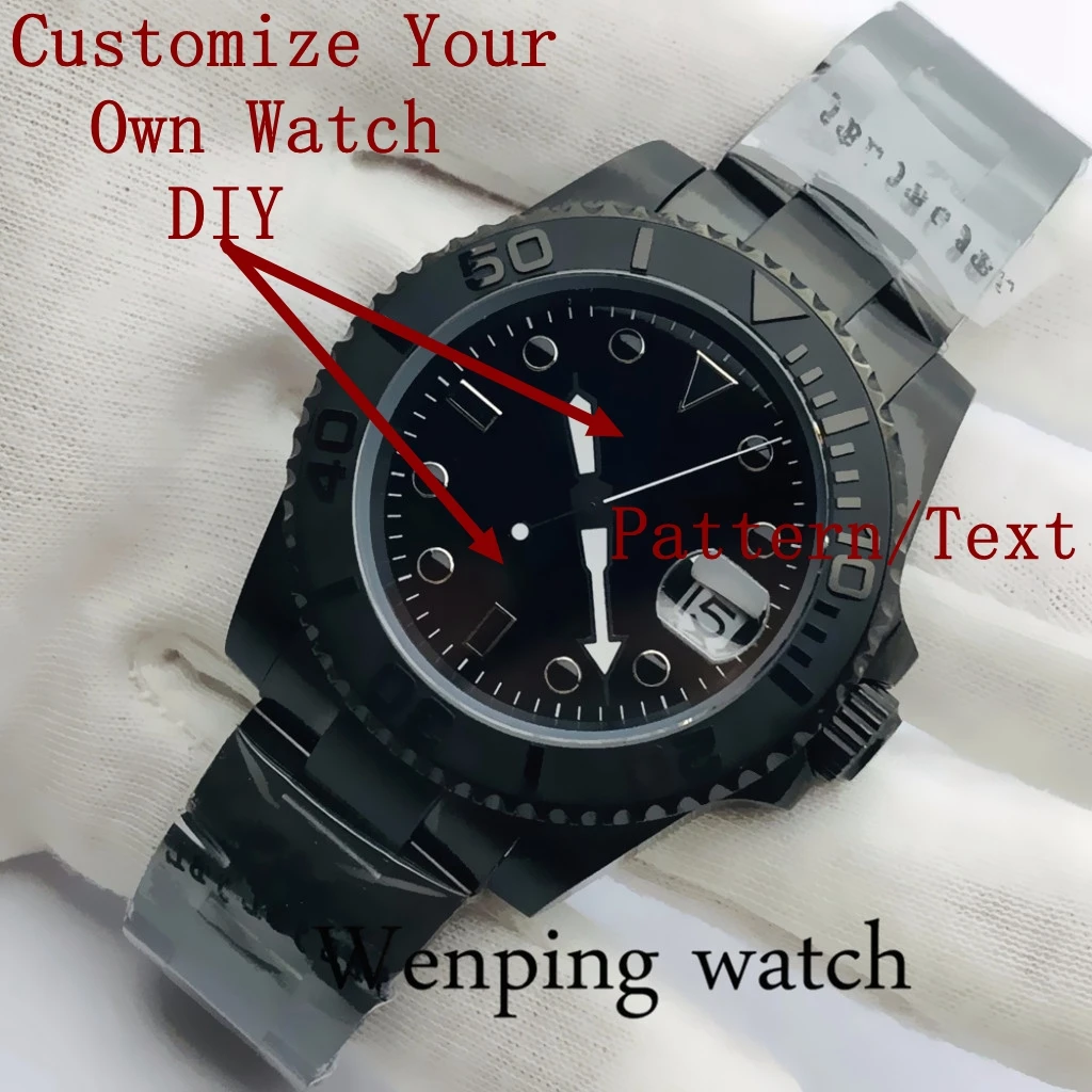 

40mm Men's Top Sterile Mechanical Watch Black PVD Case Sapphire Glass Date Waterproof NH35A Movement Automatic Watch Support DIY