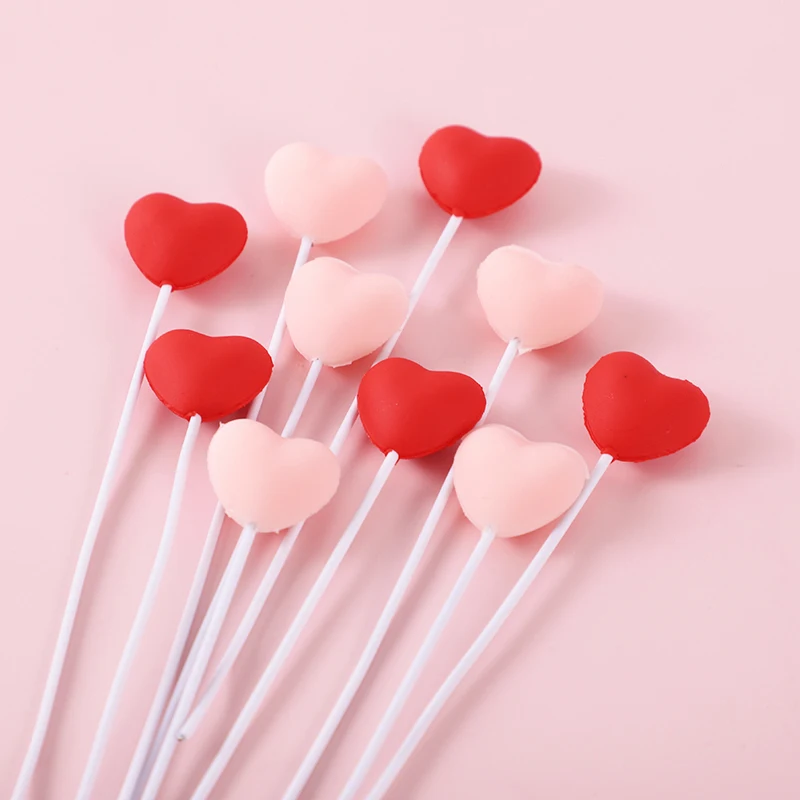 5pcs Valentine's Day Cake Topper Happy Birthday Party Accessorie Red Pink Heart Cake Topper Baby Shower Wedding Theme Decoration