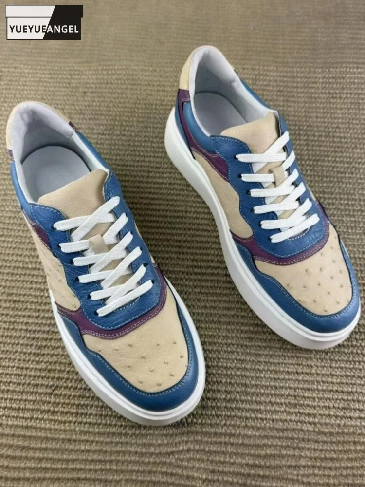 

Молодежная мужская удобная повседневная обувь из страусиной кожи разных цветов на шнуровке, дышащая обувь из натуральной кожи с круглым носком на низком каблуке