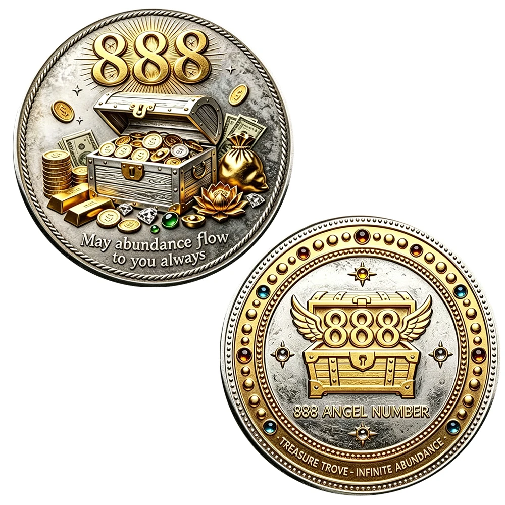 888 Angel Number Abundance Challenge Coin Lotus Wealth Manifest Lucky Wealth Commemorative Coin Collectible Gift