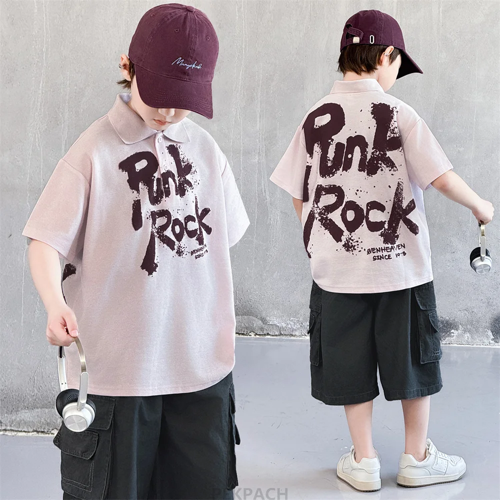 

New Kids Designer Summer Polo Shirt with Letter Print for Children Boys Short Sleeve Cotton Poloshirt Casual School Outfit Tops