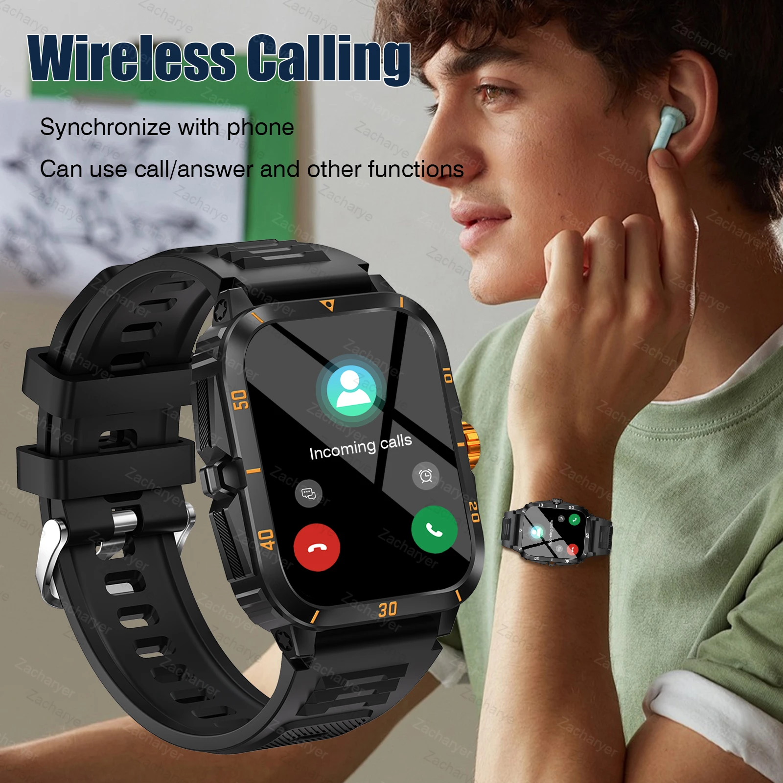 Reloj inteligente, llamadas/digitales inalámbricos, modo multideporte, recordatorio y rechazo de llamadas, recordatorio de SMS, para iPhone/Andriod