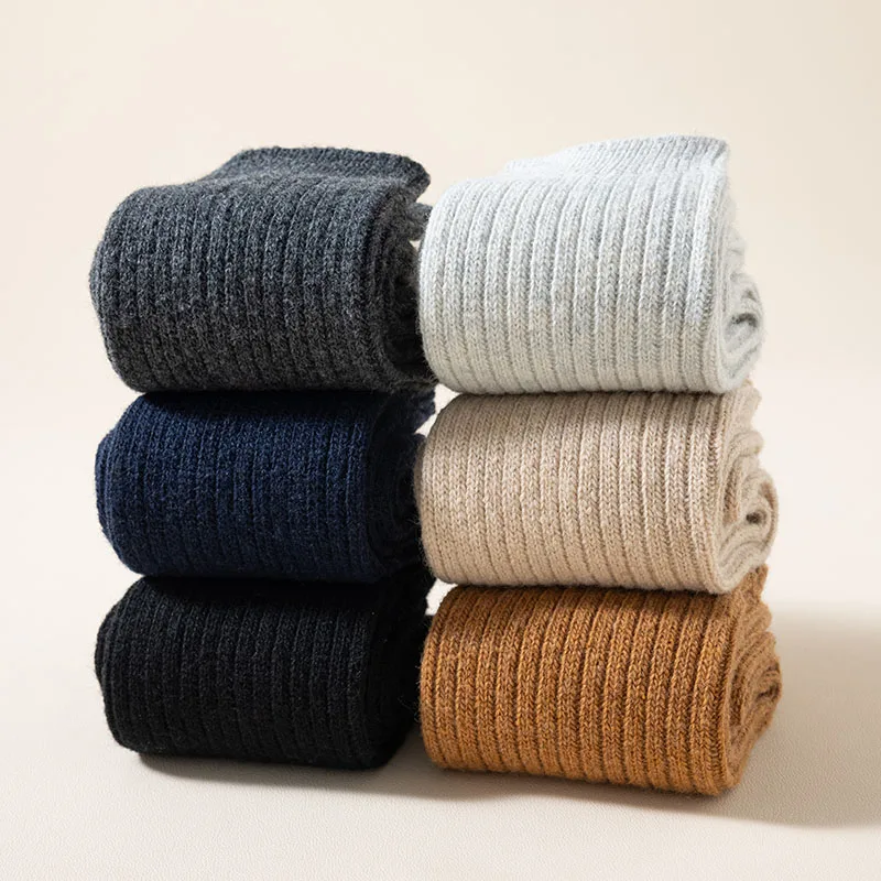 3 Pair Winter Thick Warm Men's Wool Socks High Quality Harajuku Retro Merino Wool Casual Socks Large Size Long Socks