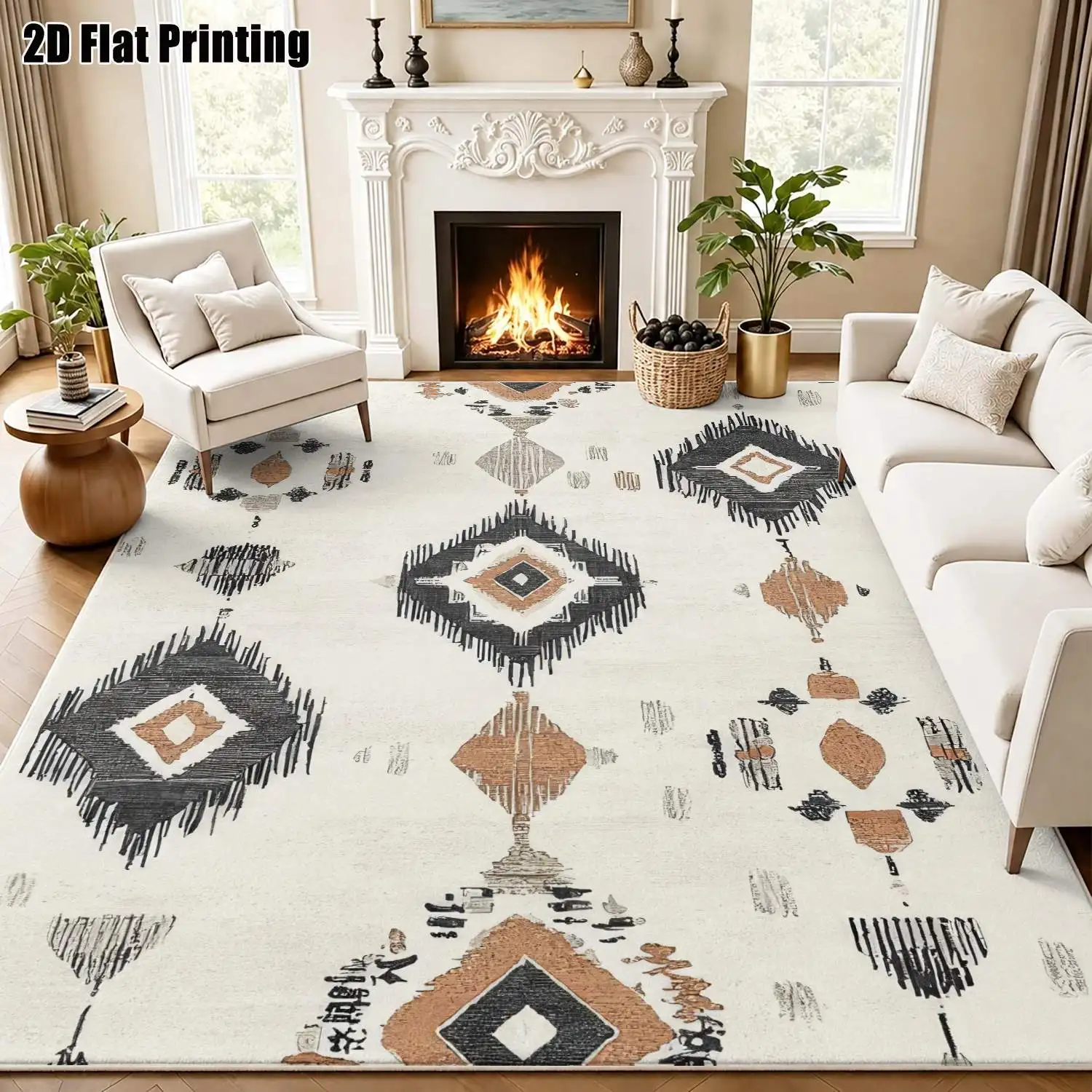 1Pc 2D Printed Velvet Geometric Diamond Carpet, Nordic Style, Machine Washable, Multi-Size for Home Decor, Multi-Scenario Use